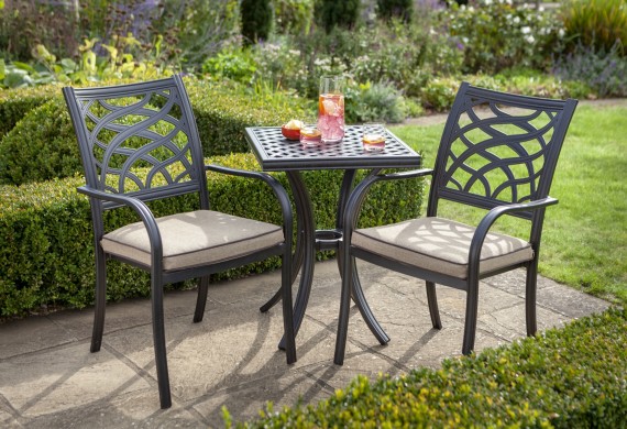 Hartman Capri Bistro Set In Bronze With Amber Cushions