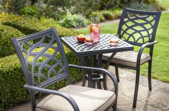 Hartman Capri Bistro Set In Bronze With Amber Cushions